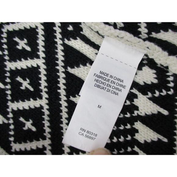 Lucky Brand Cardigan Sweater Womens Medium Aztec Southwestern Black White Zip Up - Picture 12 of 15